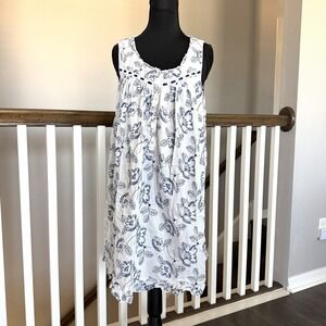 Eileen West Embroidered Lace Nightgown‎ Sz Med Floral Cotton Sleeveless Prairie